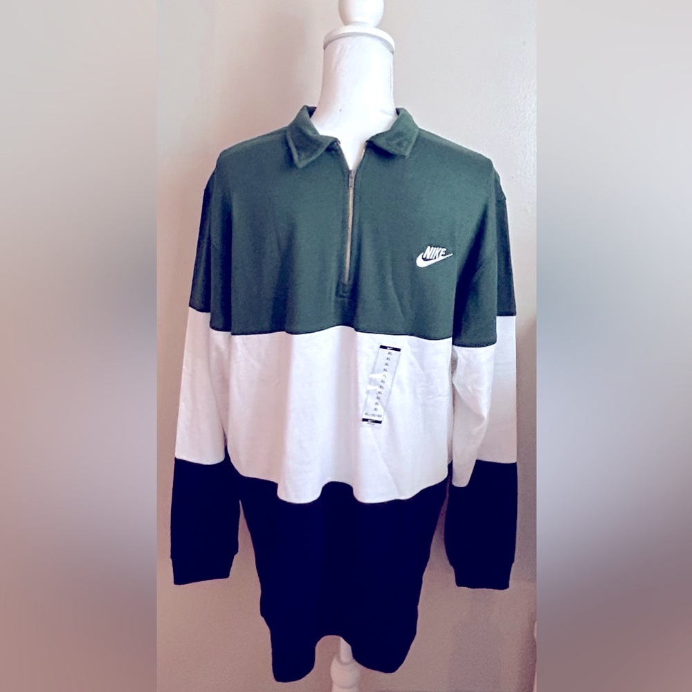 Nike Green and White Colorblock Sweatshirt